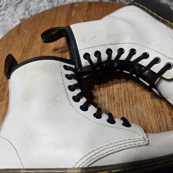 Dr Doc Martens Youth Size 13 White Leather Lace Up Side Zip Combat Boots - Picture 6 of 13